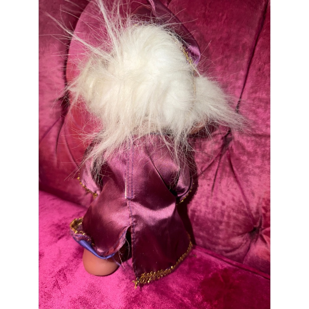 Vintage Wizard Troll Doll Purple Satin Robe Gold Star Moon White Hair 604 Toy - Picture 4 of 5